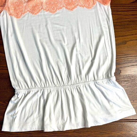 Ann Taylor Peach Lace Trim Sleeve Drop Waist Tee - Picture 6 of 10